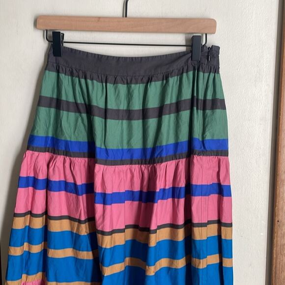 STAUD Sea Tiered Striped Stretch cotton Midi Skirt Multi Formentera Stripe - Picture 4 of 16